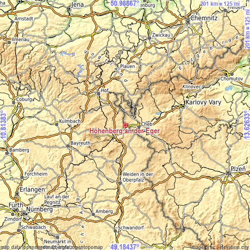 Topographic map of Hohenberg an der Eger