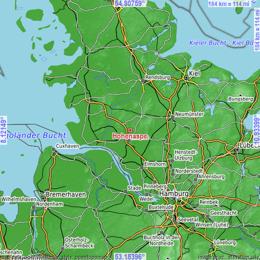 Topographic map of Hohenaspe