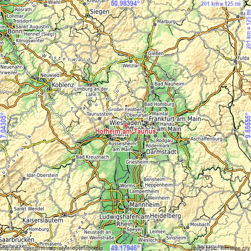 Topographic map of Hofheim am Taunus