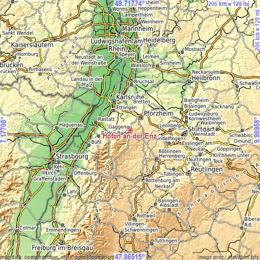 Topographic map of Höfen an der Enz