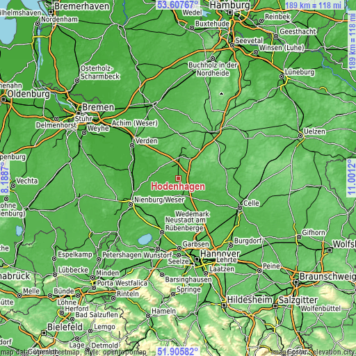 Topographic map of Hodenhagen