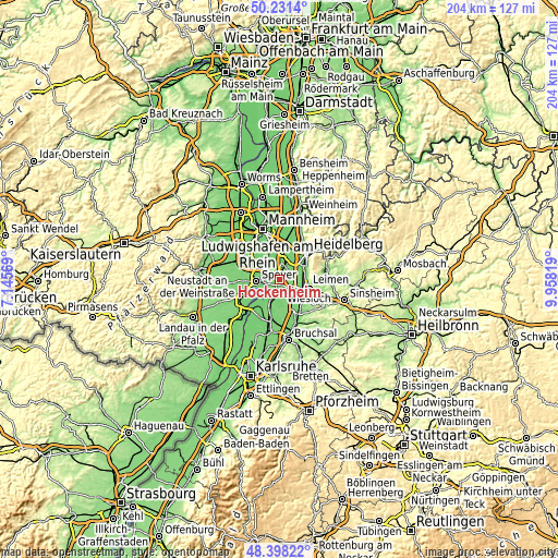 Topographic map of Hockenheim