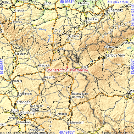 Topographic map of Höchstädt bei Thiersheim