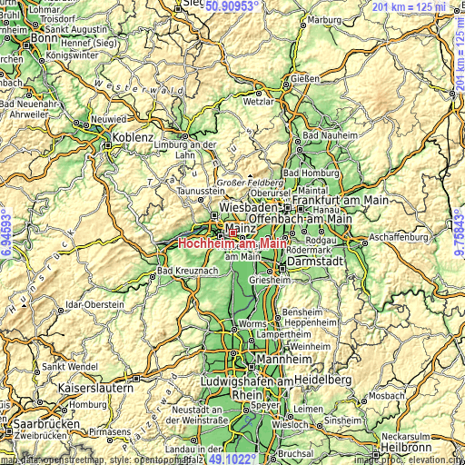 Topographic map of Hochheim am Main