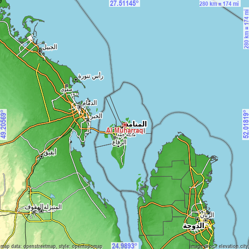 Topographic map of Al Muharraq