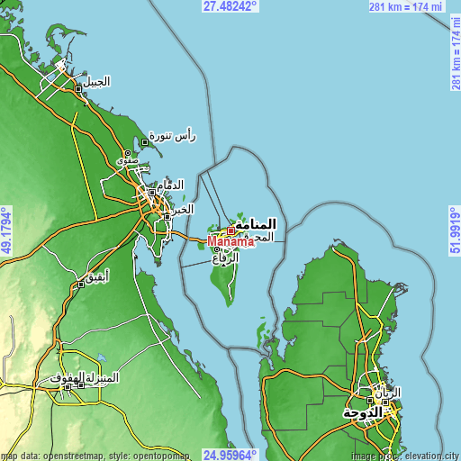 Topographic map of Manama