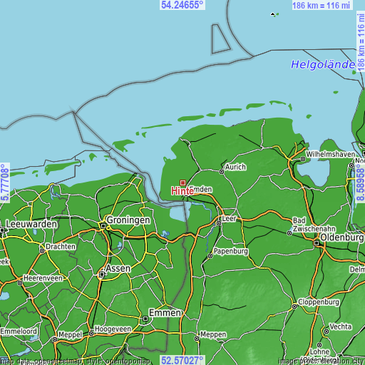 Topographic map of Hinte