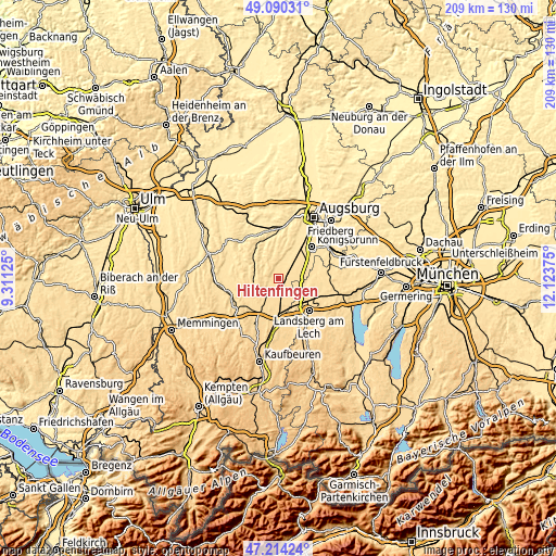 Topographic map of Hiltenfingen