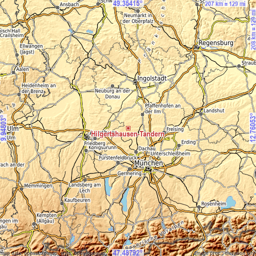 Topographic map of Hilgertshausen-Tandern