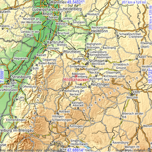 Topographic map of Hildrizhausen