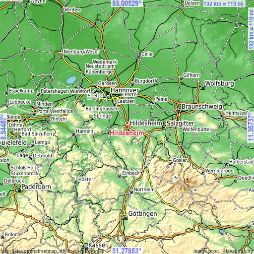 Topographic map of Hildesheim