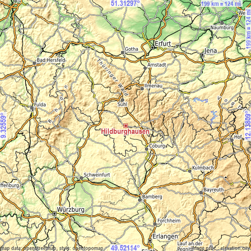 Topographic map of Hildburghausen