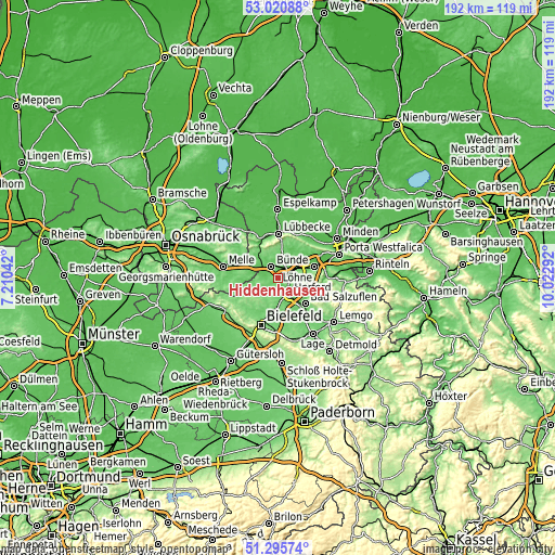 Topographic map of Hiddenhausen