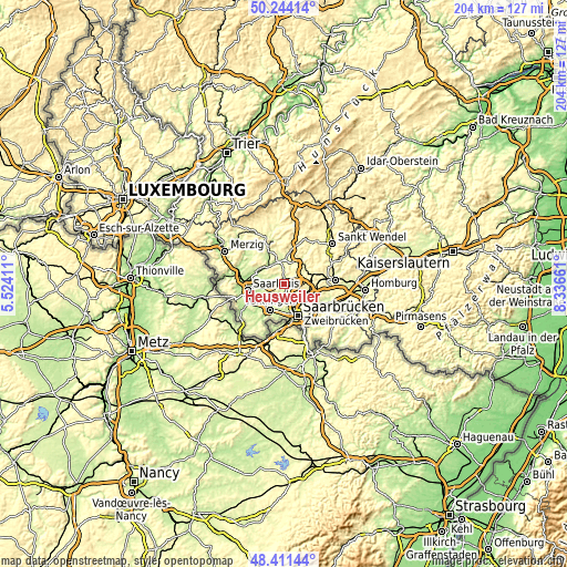 Topographic map of Heusweiler