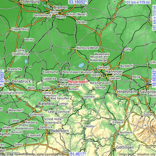 Topographic map of Heuerßen