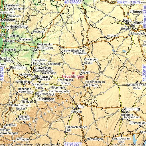 Topographic map of Heuchlingen