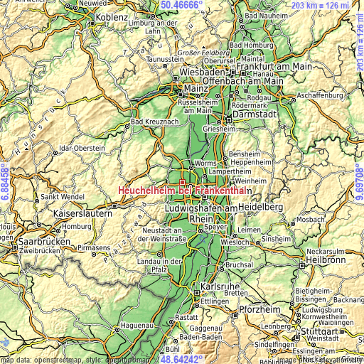 Topographic map of Heuchelheim bei Frankenthal