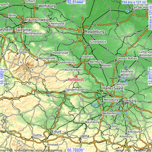 Topographic map of Hettstedt