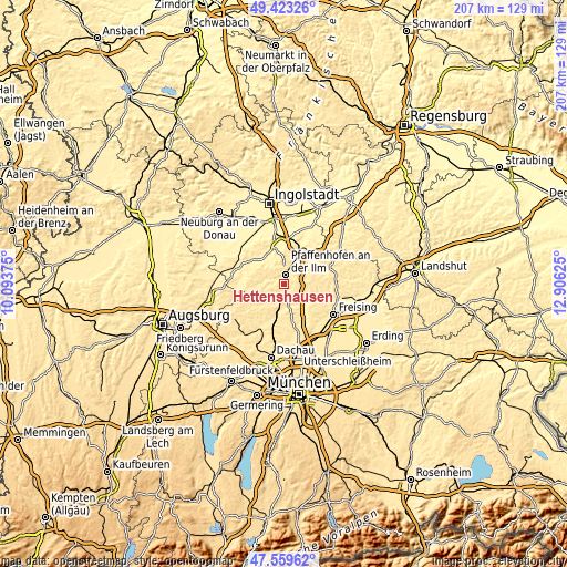 Topographic map of Hettenshausen