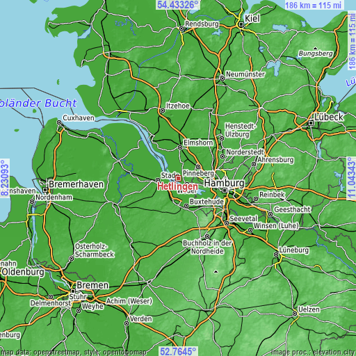 Topographic map of Hetlingen