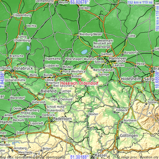 Topographic map of Hessisch Oldendorf
