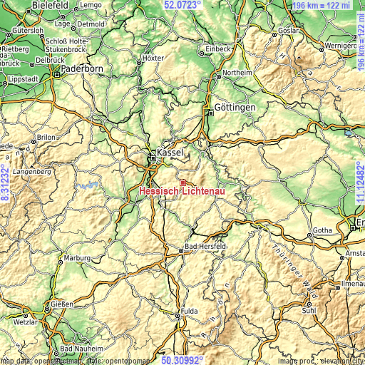 Topographic map of Hessisch Lichtenau