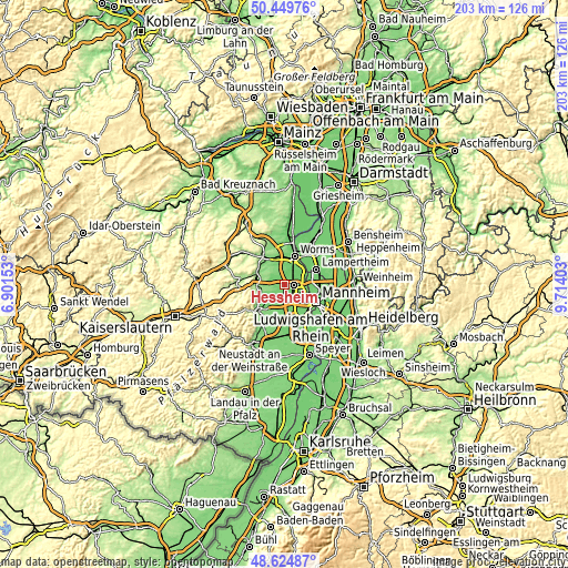 Topographic map of Heßheim