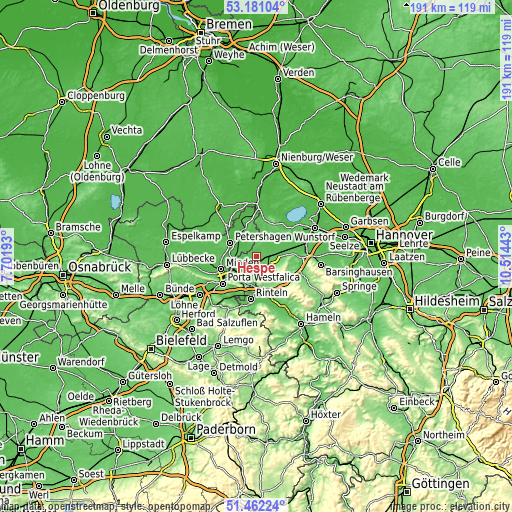 Topographic map of Hespe