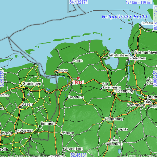 Topographic map of Hesel