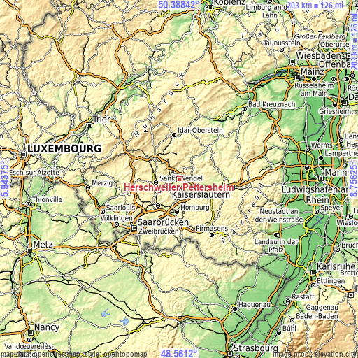 Topographic map of Herschweiler-Pettersheim