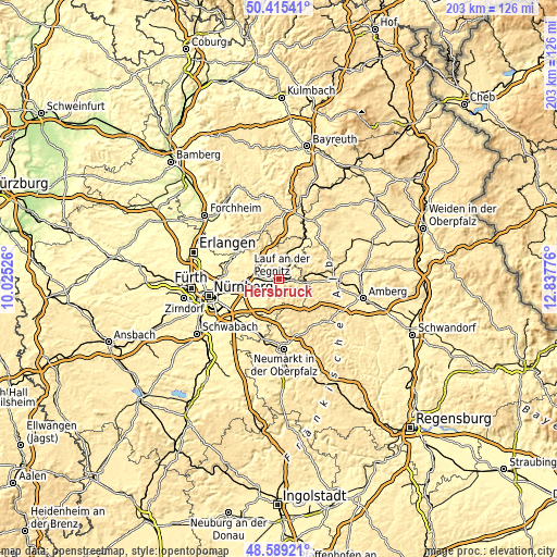 Topographic map of Hersbruck