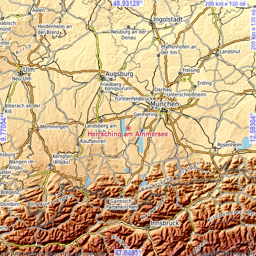 Topographic map of Herrsching am Ammersee