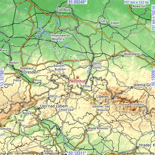 Topographic map of Herrnhut