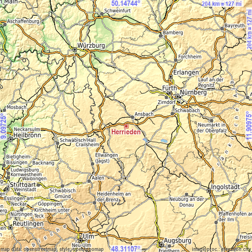 Topographic map of Herrieden