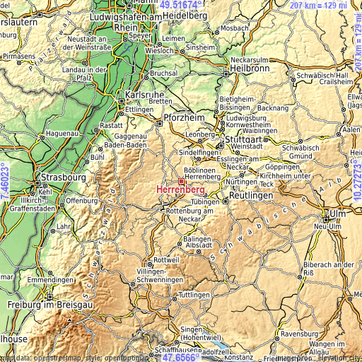 Topographic map of Herrenberg