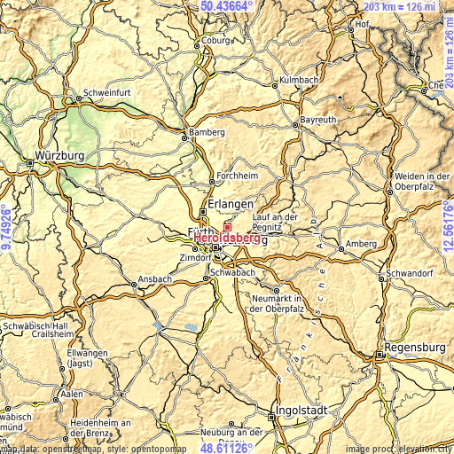 Topographic map of Heroldsberg