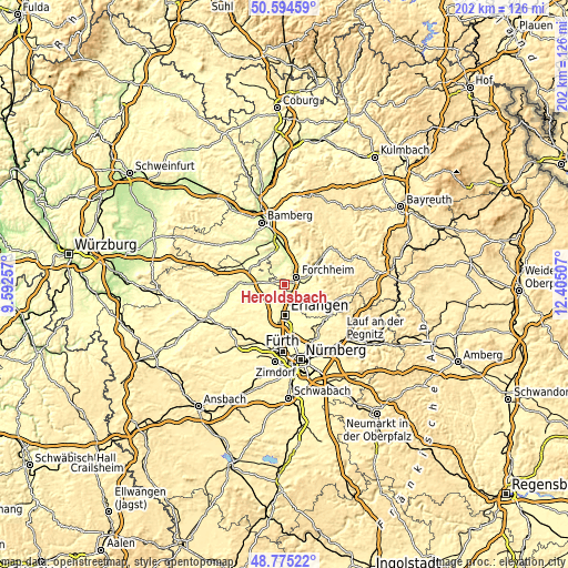 Topographic map of Heroldsbach
