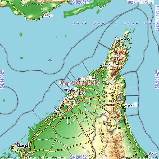 Topographic map of Umm Al Quwain City