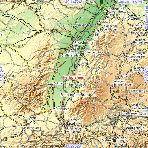 Topographic map of Herbolzheim