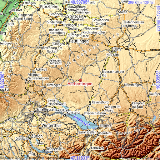 Topographic map of Herbertingen