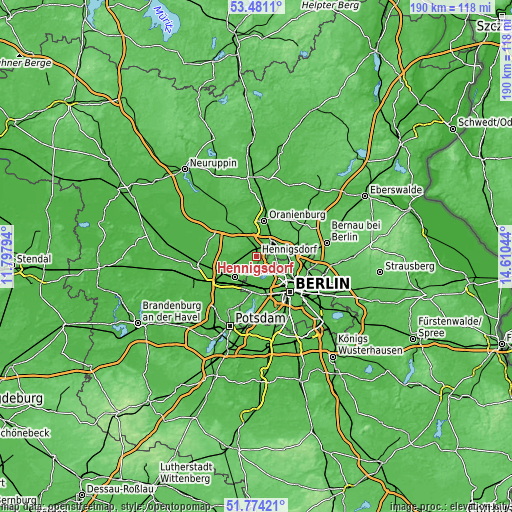 Topographic map of Hennigsdorf