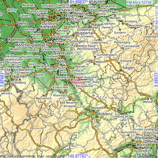 Topographic map of Hennef