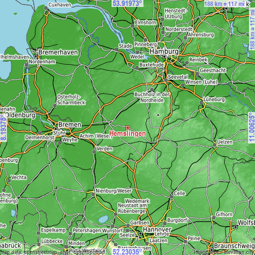 Topographic map of Hemslingen