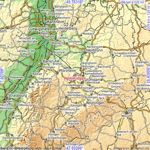 Topographic map of Hemmingen