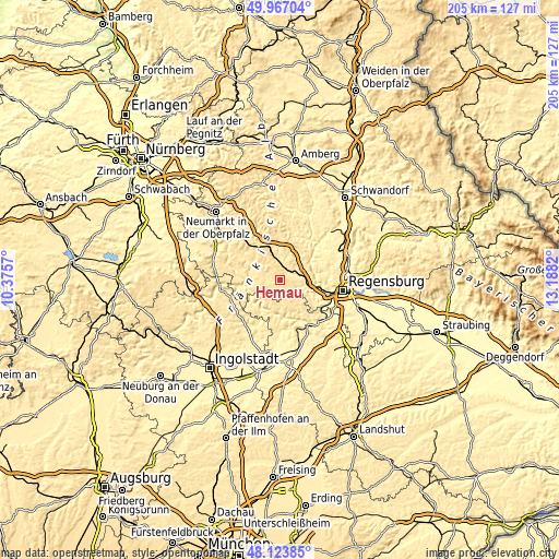 Topographic map of Hemau