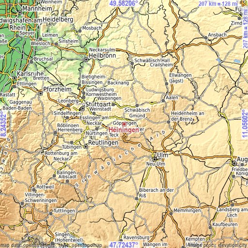 Topographic map of Heiningen