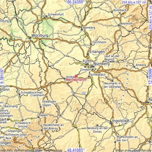 Topographic map of Heilsbronn