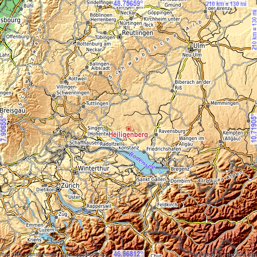 Topographic map of Heiligenberg