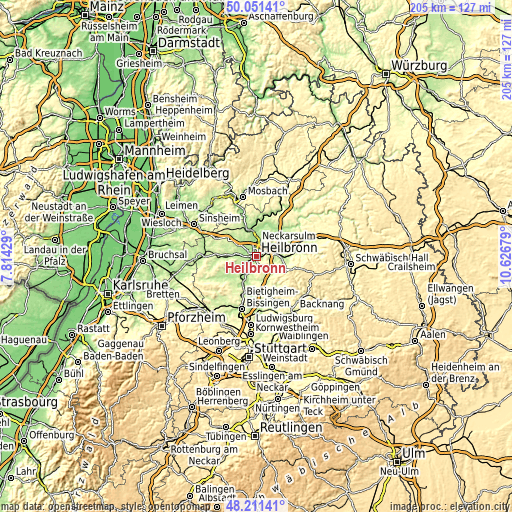 Topographic map of Heilbronn