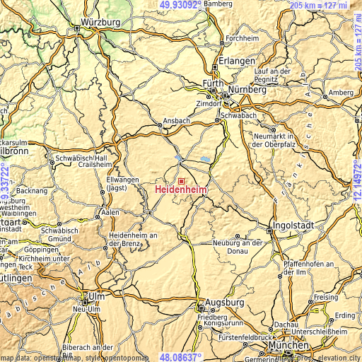 Topographic map of Heidenheim